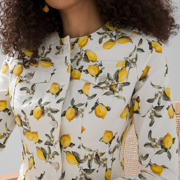 White House Black Market Jackets & Blazers - White House Black Market lemon printed trucker jacket  XS NWT